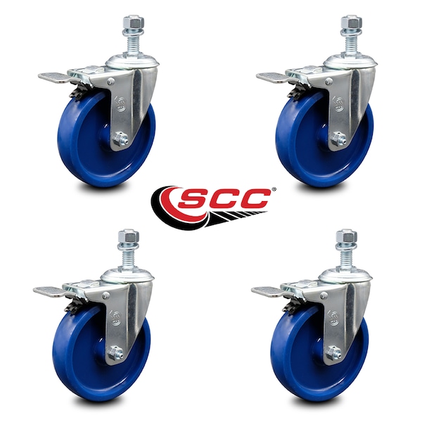 Service Caster 5 Inch Solid Polyurethane Swivel 10mm Stem Caster Set with Total Lock Brake SCC-TSTTL20S514-SPUS-M1015-4 - main